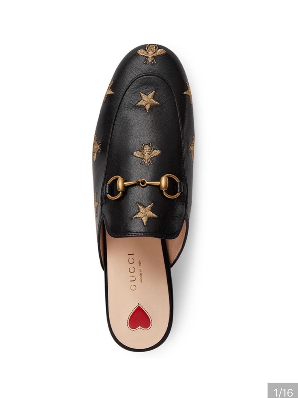 Gucci Princetown Horsebit Bee & Star Black Leather Embroidered Mules EU 37 US 7